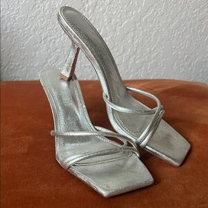Zara Metallic Silver Strappy High Heel Sandals